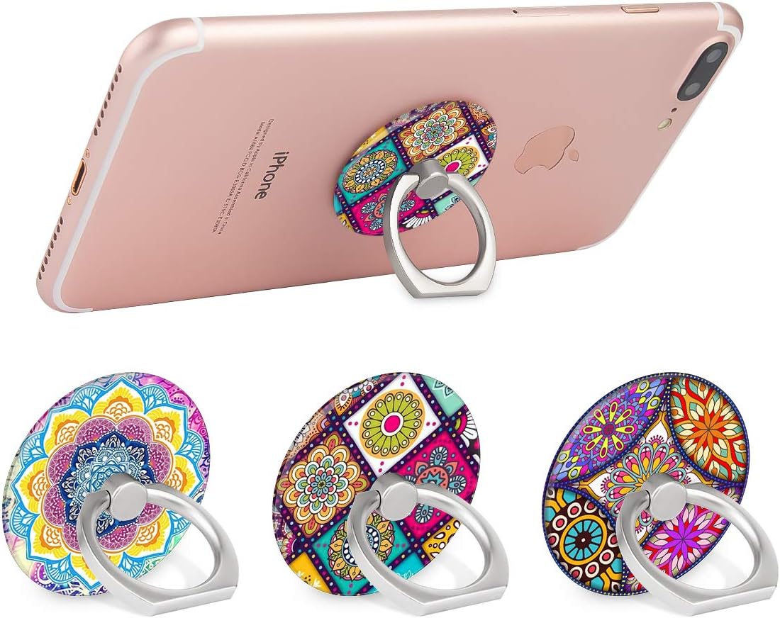 Bonoma 3 Pack 360 Cell Phone Ring Holder Stand, Colorful Mandala Rotation Universal Smartphone Ring Grip Stand