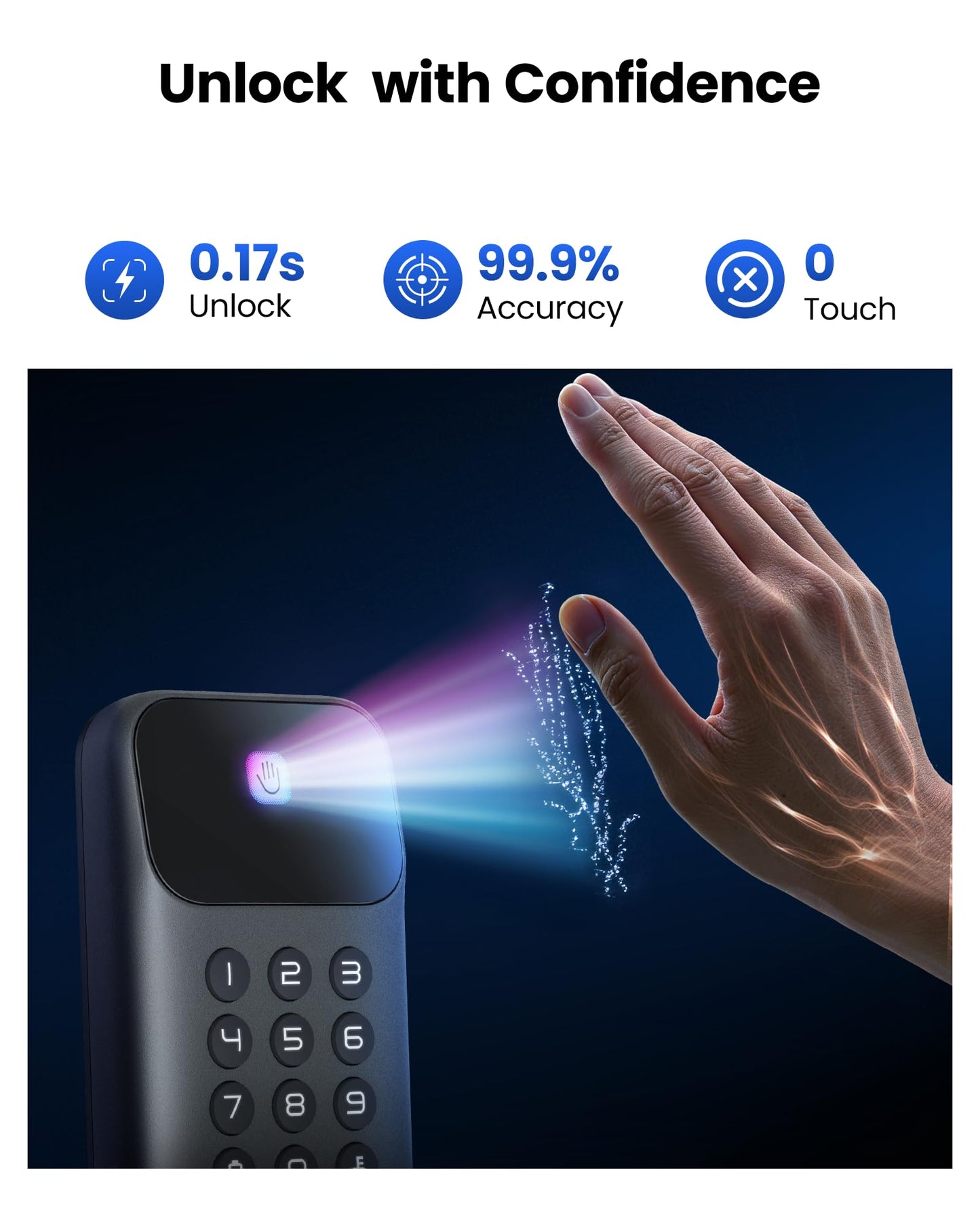 Lockin Veno Go Palm Vein Smart Lock with Built-in Wi-Fi & Matter, Keyless Entry Smart Deadbolt Door Lock, 5 Unlock Methods, ANSI Grade 3 Security, 7-Month Rechargeable Battery, IP53 Waterproof