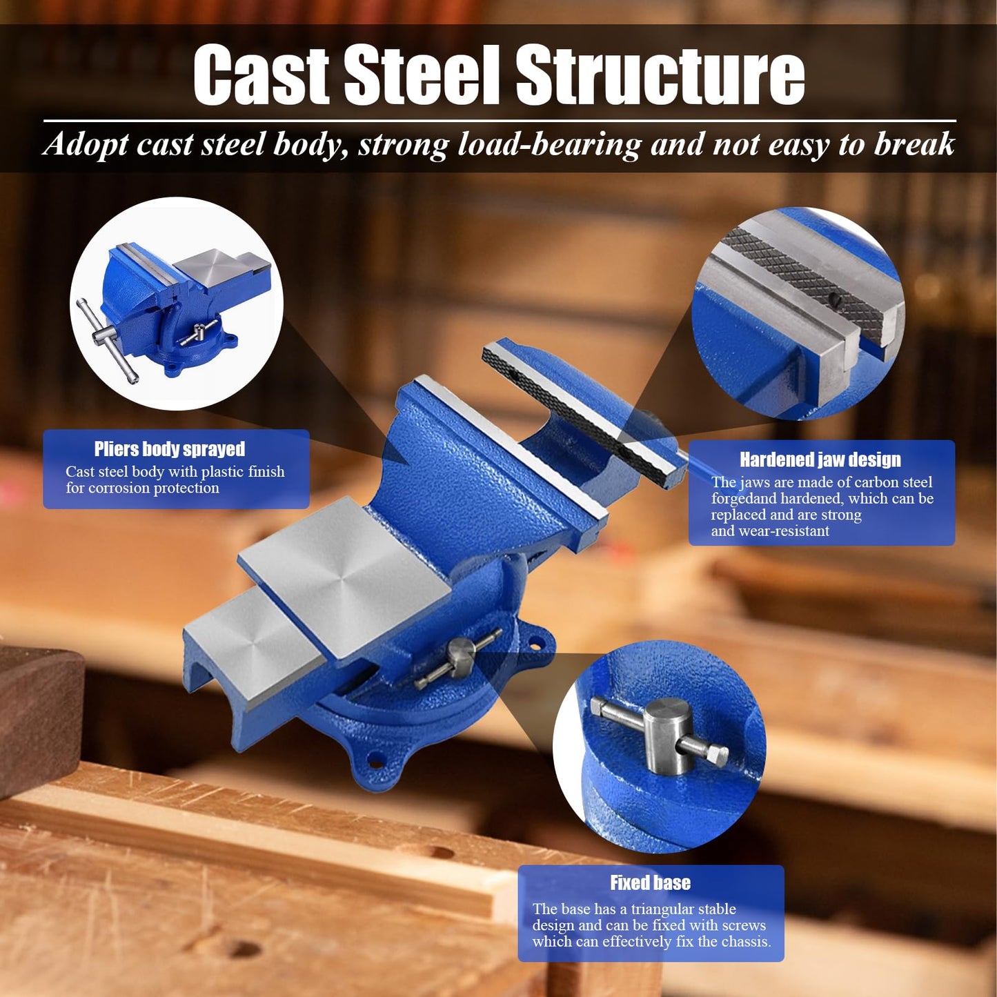 Bench Vise Heavy Duty, Table 6" Vise - Locking Base Clamp Cast Steel 360° Swivel Vice with Anvil, Table Clamp Pipe Lock Pliers Base Desktop for Woodworking Cutting Conduit Drilling, Sanding