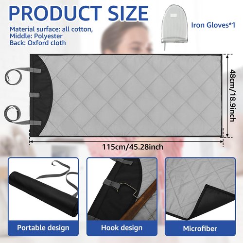 Kandishiex Over-The-Door Steamer Pad with Heat-Resistant Glove, Portable Vertical Ironing & Pressing Board, Ideal for Home & Travel Use, 45.27x18.89in, Convenient & Space-Saving Clothes Steamer