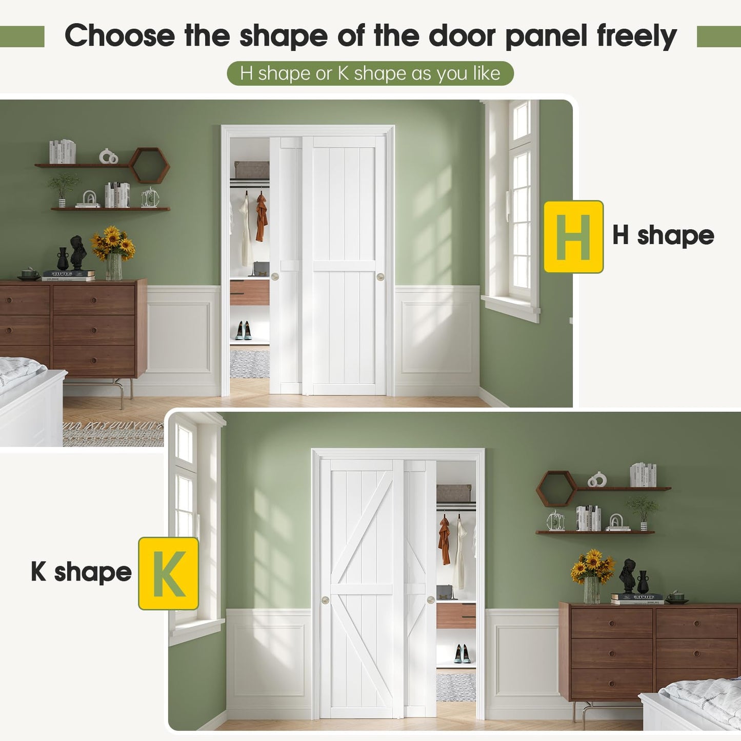 CEAKIAN 48x80in Sliding Closet Doors (Double 25in) White Bypass Closet Door,Easy Install Modern PVC Closet Doors with Hidden Track,Quiet Rollers,Solid Wood Core,Space Divider for Bedroom Wardrobe