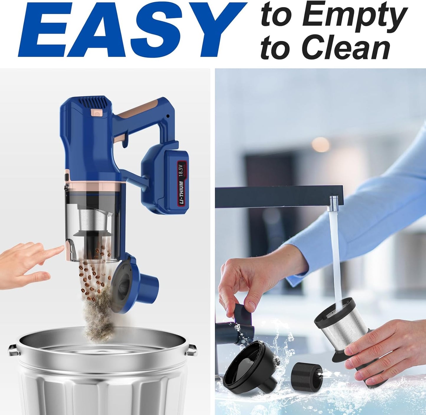 Skiennix Cordless Vacuum Cleaner - 45Kpa Powerful Suction, 60 Minutes Runtime | Lightweight & Versatile for Pet Hair, Carpets, Hardwood Floors