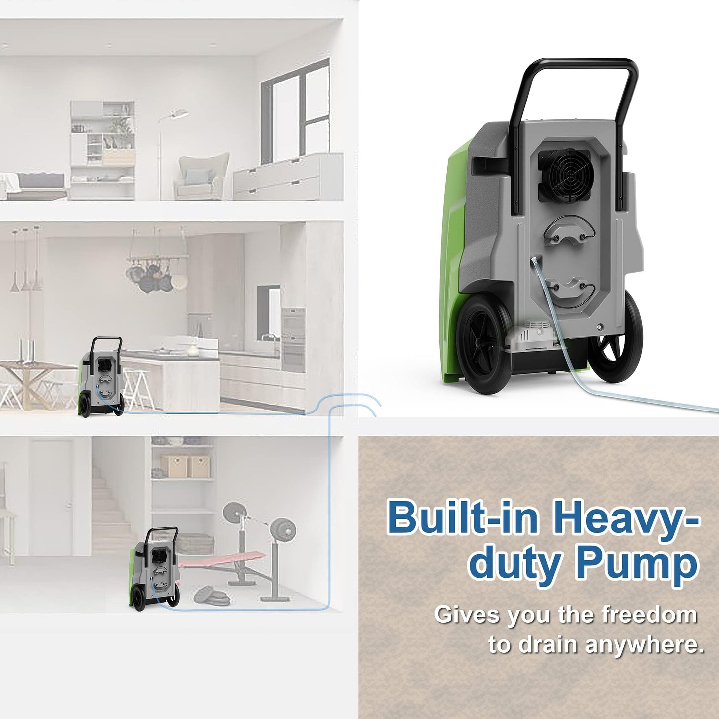 ALORAIR 180 Pints LGR Industrial Dehumidifier with Pump and Drain Hose, Portable Commercial Dehumidifier with Wheels for Home, Basements, Garages, and Job Sites, 6-Year Warranty, Green