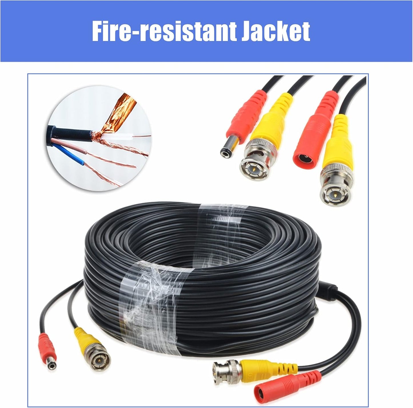 150ft Black BNC Video Power Siamese Cable for Analog AHD CVI CCTV Systems