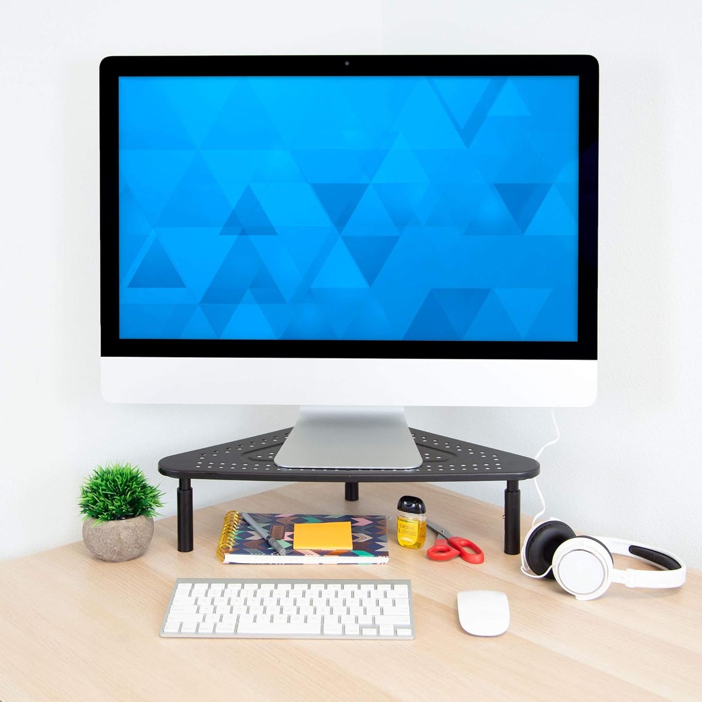 Corner Monitor Stand | Adjustable Height Corner Desk Shelf | Triangle Screen Riser, Ergonomic Space Saving Design