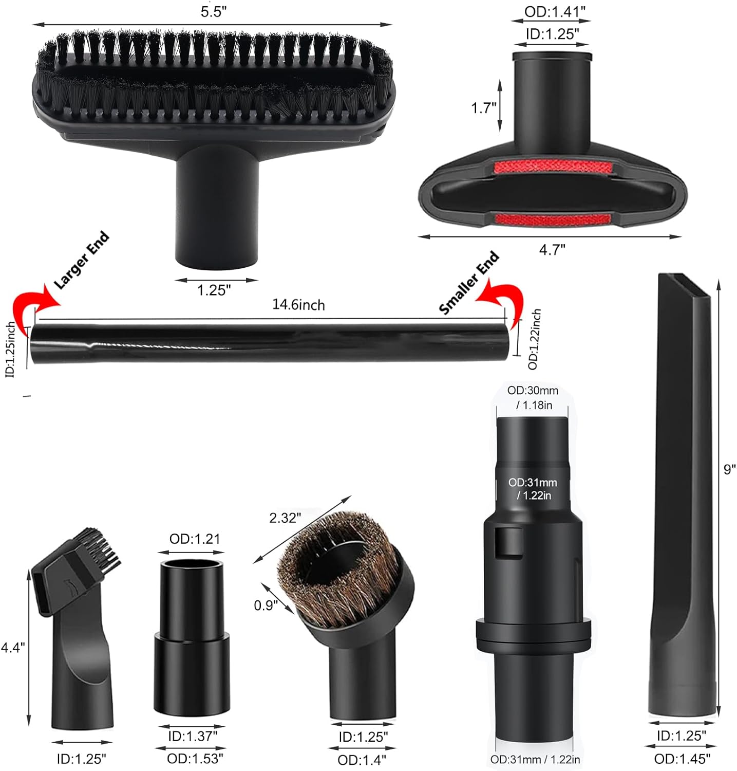 Shark Vacuum Attachments & Brushes Set - 10 Pcs for Navigator & Rotator Series | 1 1/4" (32mm) Accessories
