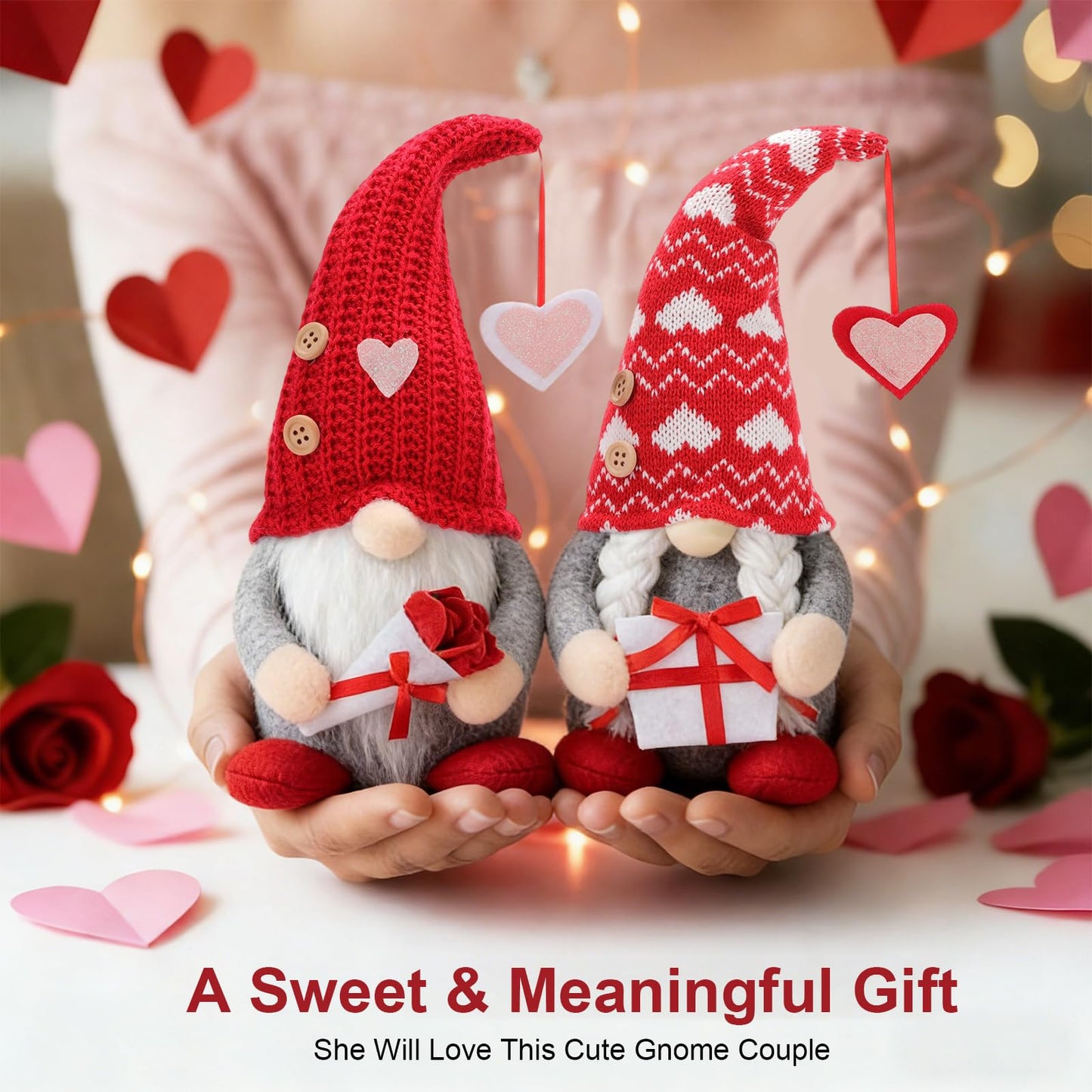 Poonhnxz Valentine's Day Gnome Plush,Valentine Couple Plush Gnomes Decorations for Home, Indoor, Office - Valentine Gifts for Her, Wife, Teacher, Girls - Wedding Gift for Husband & Wife