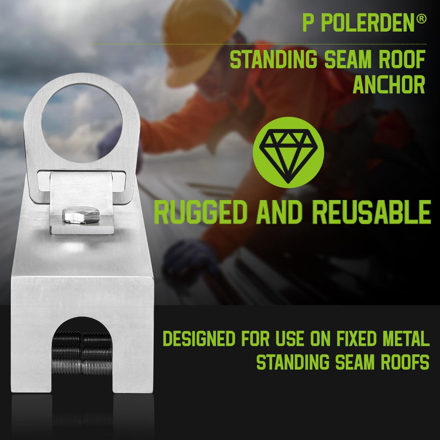 P Polerden Standing Seam Roof Anchor Clamp, Reusable Roofing Anchors Fall Protection Safety Kits, No Drill Roof Anchor, OSHA/ANSI Compliant, Lightweight, Solid Aluminum Alloy