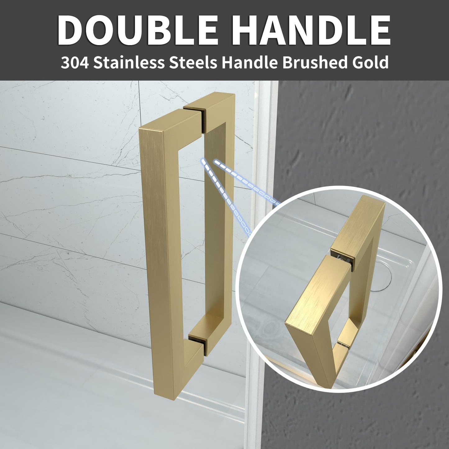 ComfyStyle 44-48" W x 70" H Frameless Pivot Shower Door, 5/16"(8mm) Clear SGCC Tempered Glass Shower Doors, Brushed Gold Hinged Shower Glass Door, Reversible Installation