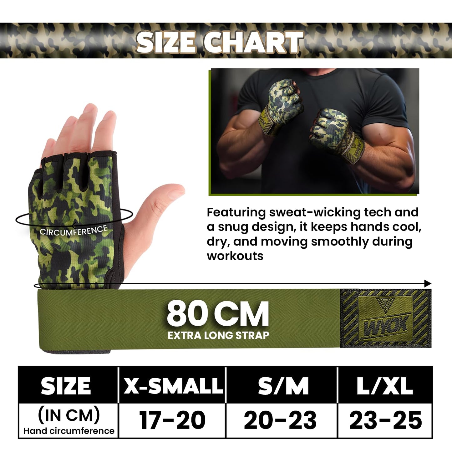 WYOX Gel Boxing Hand Wraps Inner Gloves for Men & Women, 80cm Quick Wrist Straps, Padded Knuckle Protection for Muay Thai Kickboxing, Hand Wraps for Boxing & Martial Arts (Vivid Forest, S/M)