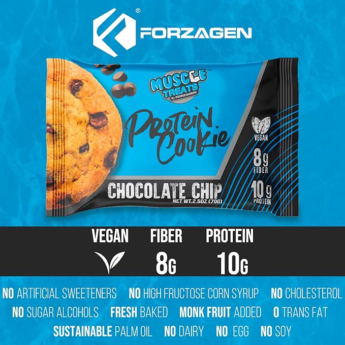 Forzagen Vegan Protein Cookies - Chocolate Chip Flavor | Low Carb Protein Treats, Healthy Snacks, No Artificial Sweeteners and Trans Fat | Plant Based Vegan Snack,10g of Protein per Serving | 12-Pack