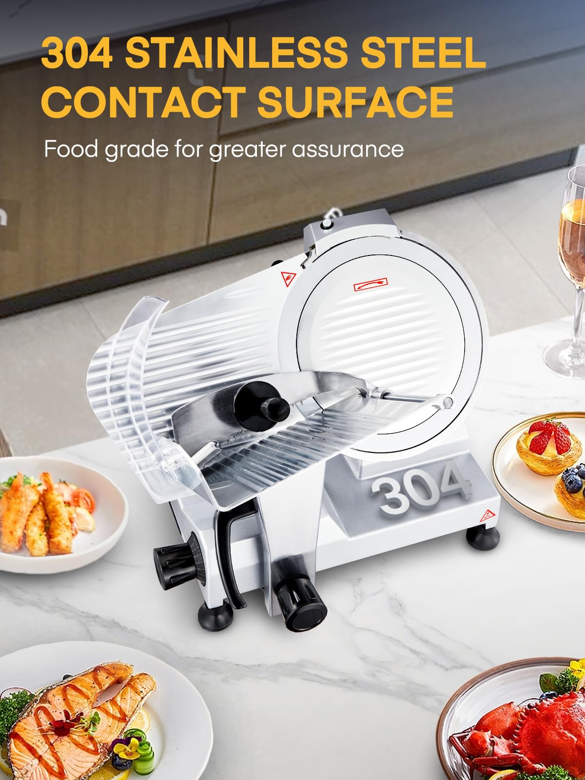 Meat Slicer Commercial 370W, 12 inch Electric Food Deli Slicer, 120 Pcs/Min Premium Chromium-plated Steel Blade, Semi-Auto Meat Slicer for Home Use