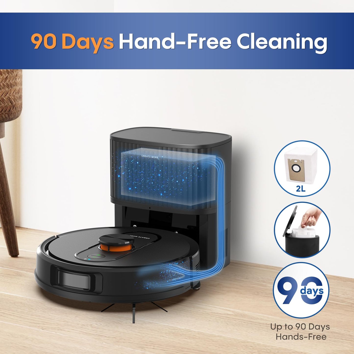 eitton Robot Vacuum and Mop Combo, 6000Pa Strong Suction, LiDAR Navigation, Self-Emptying Dock,90-Day Hands-Free,Smart Mapping,WiFi/App/Alexa,Robotic Vacuum for Pet Hair, Dust, Hard Floors and Carpets