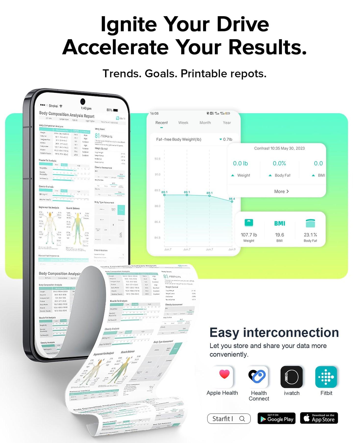 RunStar Smart Scale for Body Weight, Full-Body Bathroom Scale with 8 Electrodes for BMI, Muscle Mass, 3-Metric Display, High-Accuracy Body Composition Monitor with 28 Metrics & App Connectivity Black