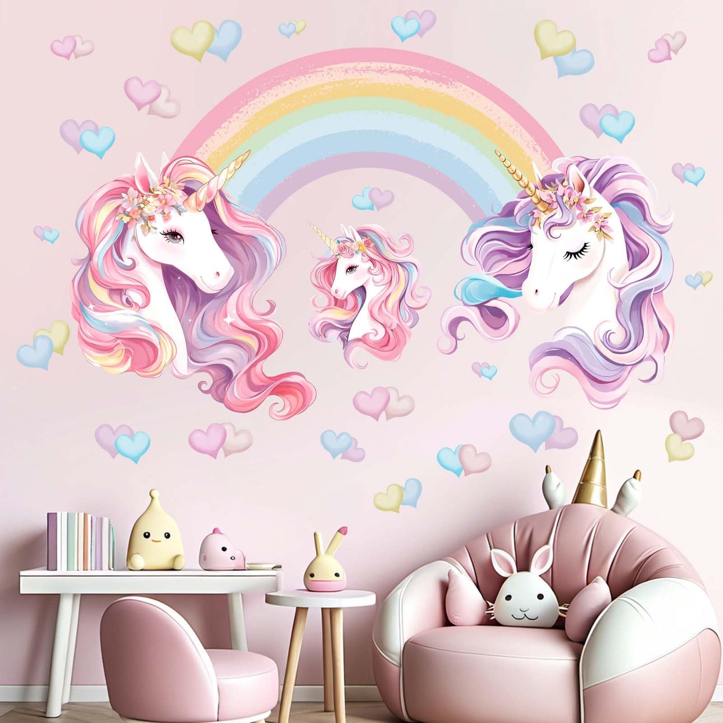 Unicorn Rainbow Wall Stickers for Girls: Peel and Stick Unicornio Cloud Wall Decals - Wall Art Decor Kids Supplies Ages 1 2 3 4 5 6 7 8 9 10 11 12 Year
