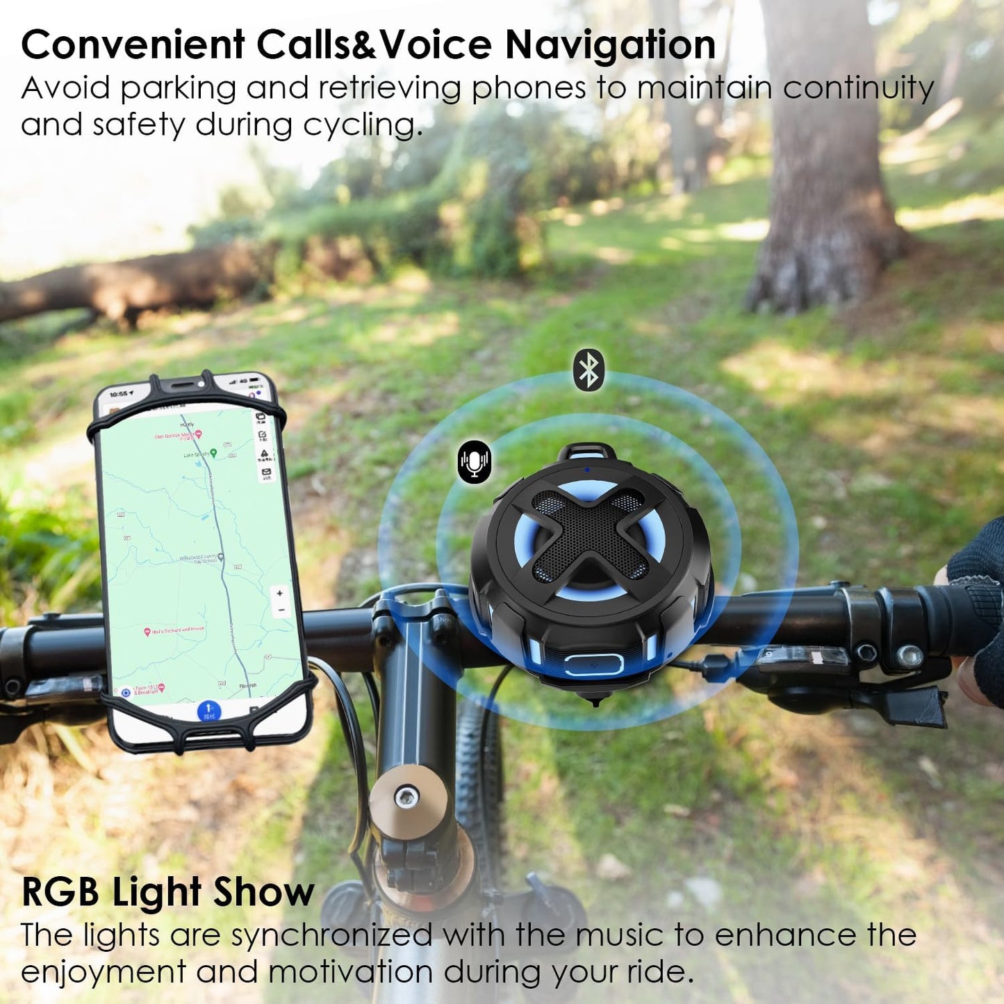 XLEADER V5.4, IPX7 Navigation,10W 24H Upgraded, Pro Bike Speaker, with Handlebar Mount, Bluetooth Waterproof, Silicone