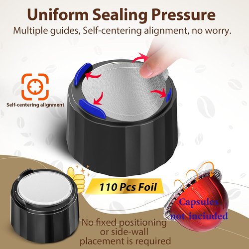 Nespresso Reusable Pods & Refillable Kit - 110 Aluminum Foil Lids, Compatible with Vertuo & Vertuoline