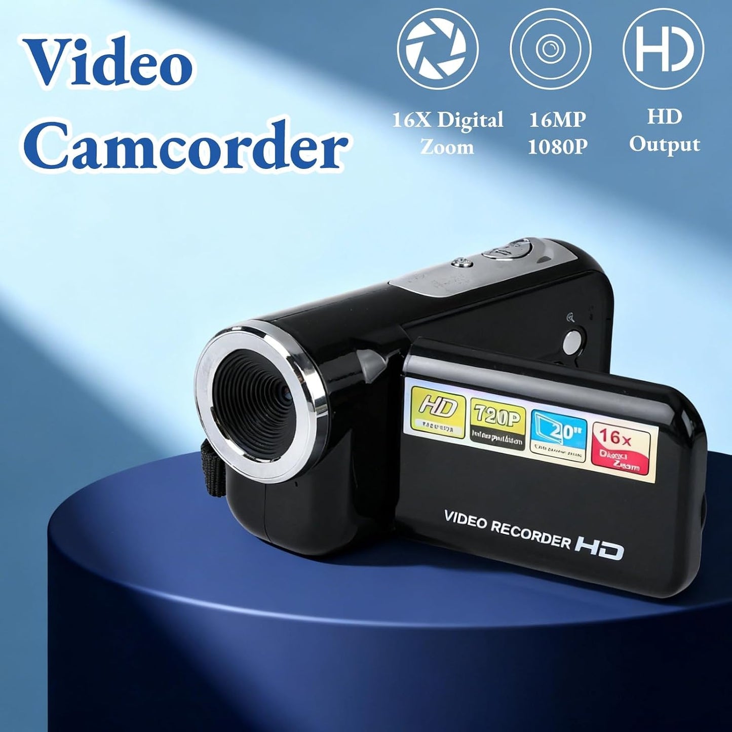 Cuifati 1080P 16MP 2 Inch 16x Digital Video Camera, Vlogging Camera with Color Screen, Zoom Anti Shake Compact Digital