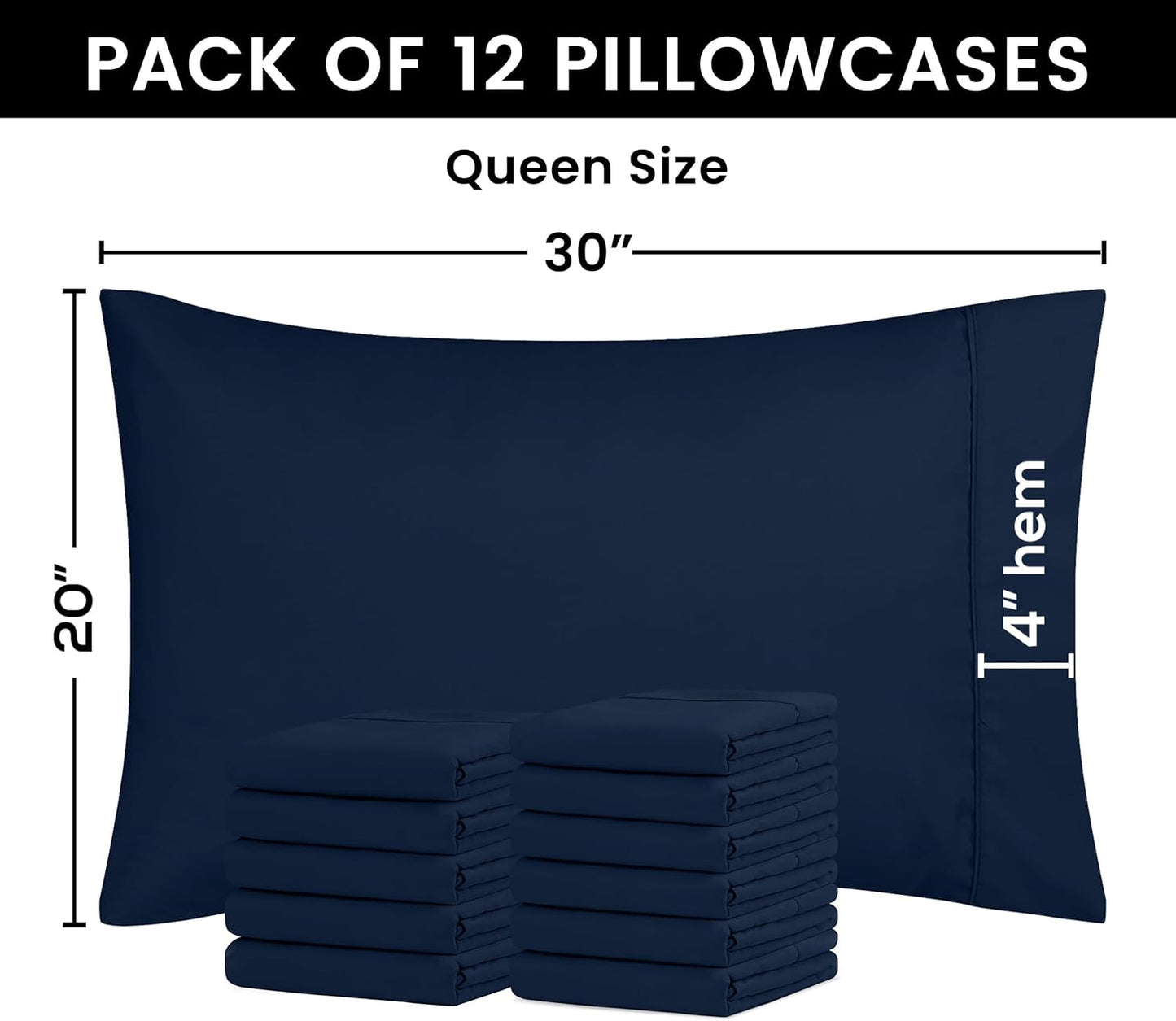 Utopia Bedding Queen Pillow Cases - 12 Pack Soft Brushed Microfiber - Fade Resistant 20 x 30 Inches | Navy