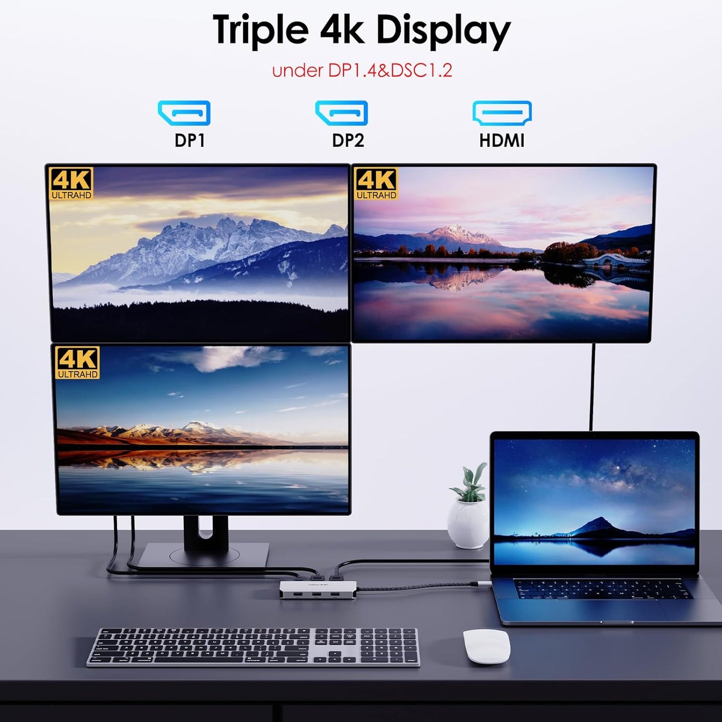 WAVLINK USB2.0 USB C Docking Station Dual DP Monitor, Displayport Docking Station with Dual DP, HDMI, VGA, Ports