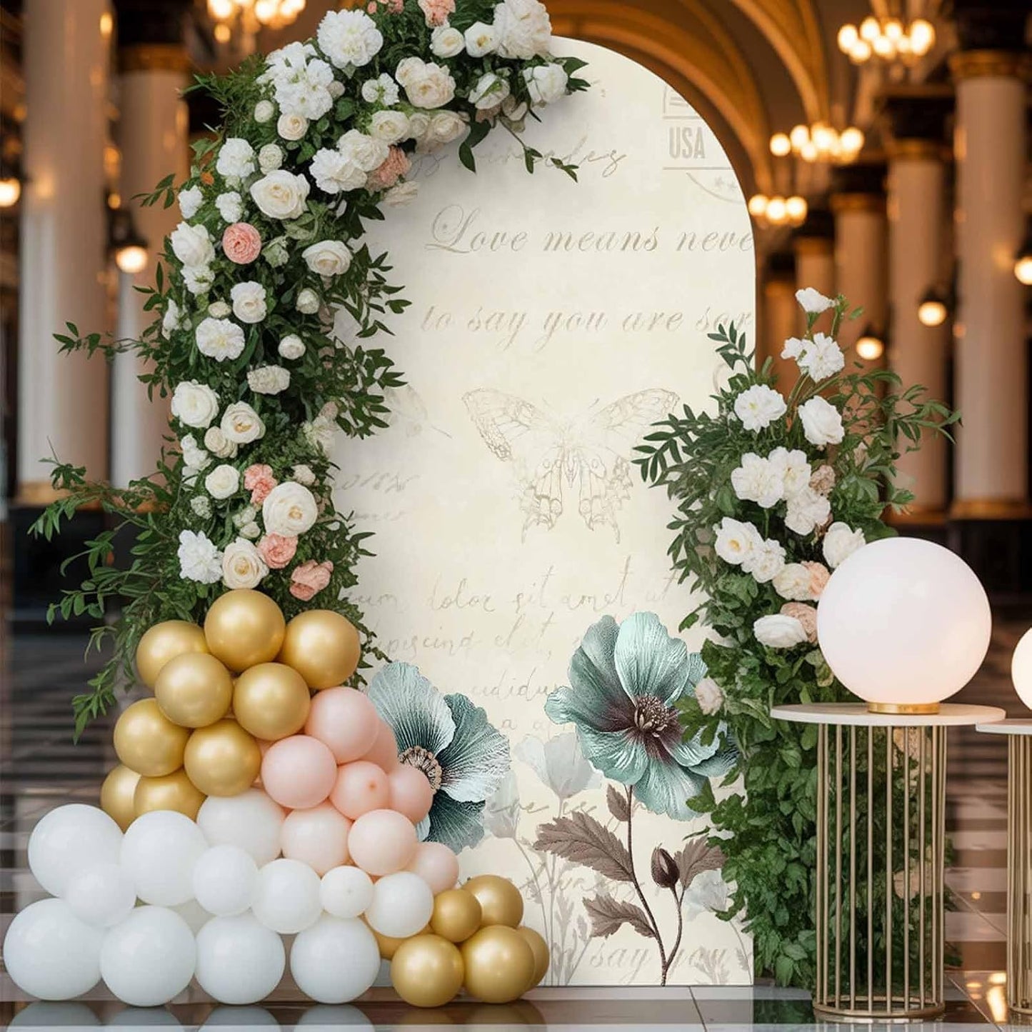 Duskova Living 4 Victorian Style Arch Backdrop Cover FT, Vintage Blue Flowers Broccoli Wedding Arch Cover Stretchy