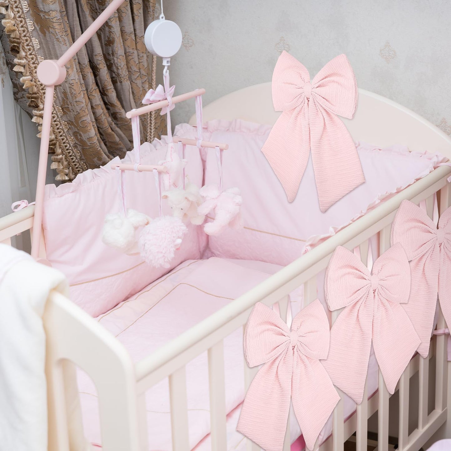 Riceshoot 4 Pcs Large Crib Bows 11 x 16 inch Coquette Bow Decorations for Nursery Crib Canopy Bed Large Bow Room Nursery Decor Infant Bassinet Bedroom Decor for Gender Reveal Gifts (Pink)