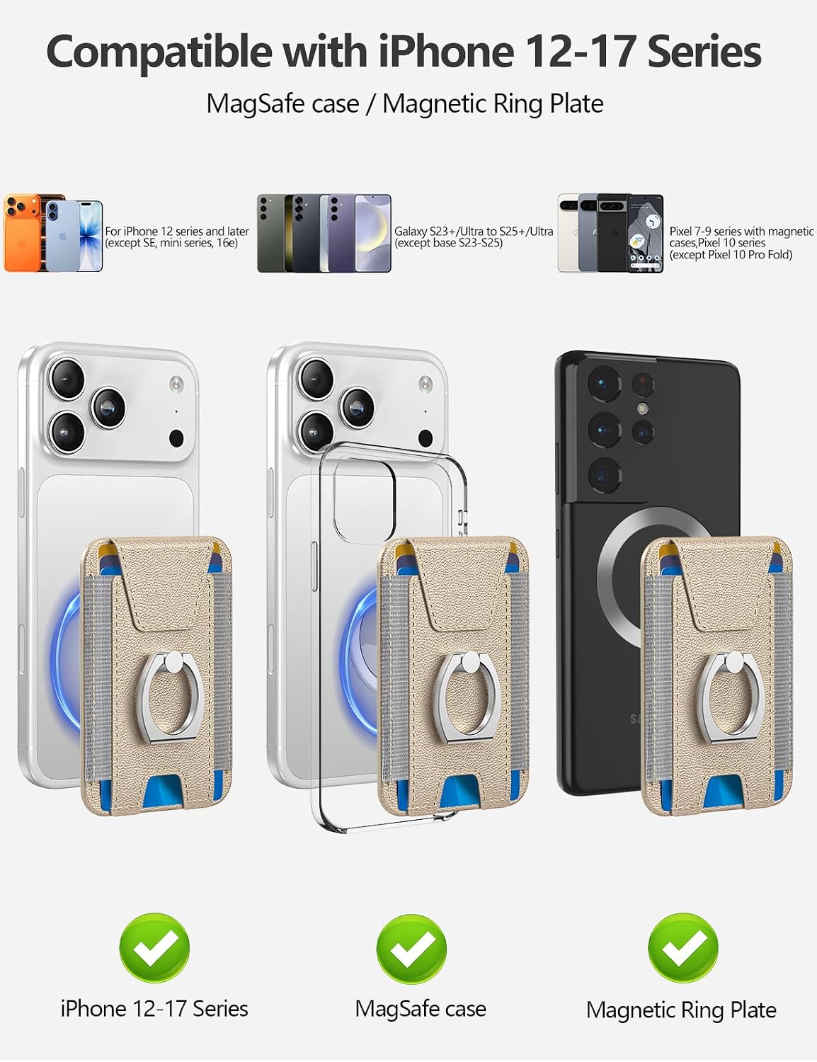 6-Card 17/16/15/14/13/12 ExtreLife For Magsafe Wallet with Grip, Holder, Stronger Magnetic Card Wallet Holder