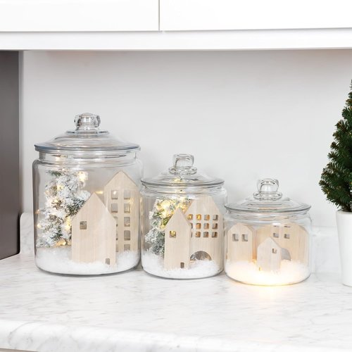 AuldHome Design Wood House Silhouettes - Set of 7 Holiday Decor Cutouts for Christmas