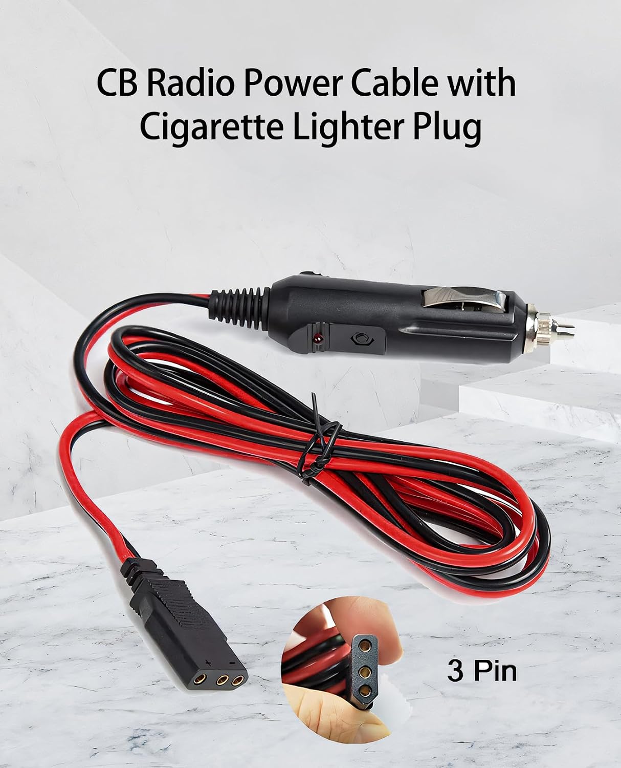 WoTravelPaL 3-Pin 2-Wire 16AWG 59 Inch, CB Radio Power Cord with Cigarette Lighter Plug, Fused Cable, Heavy-Duty Copper