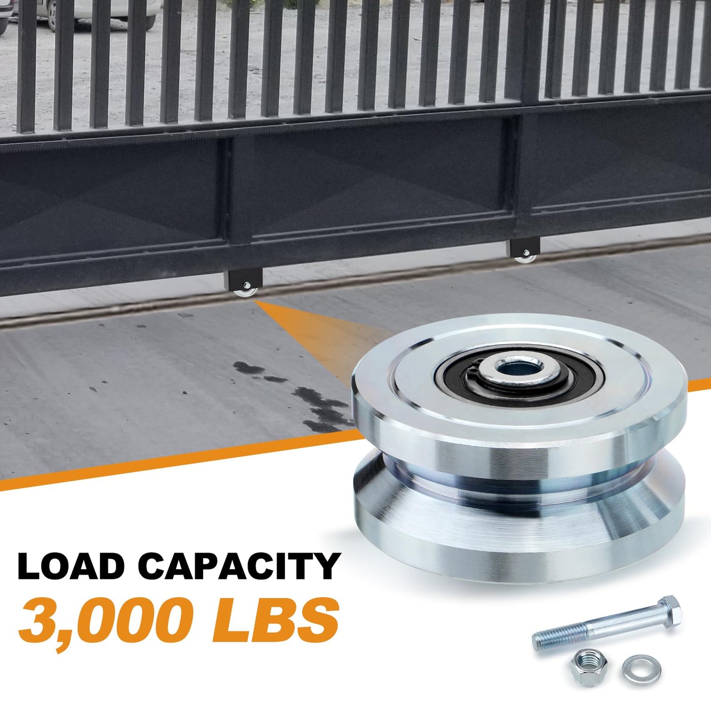 TRUCFUSION 4" V Groove Gate Wheels, Solid Sliding V Groove Wheels, Load Capacity 3000LBS Heavy Duty for Rolling Door Gate V Tracks, 2 Pack