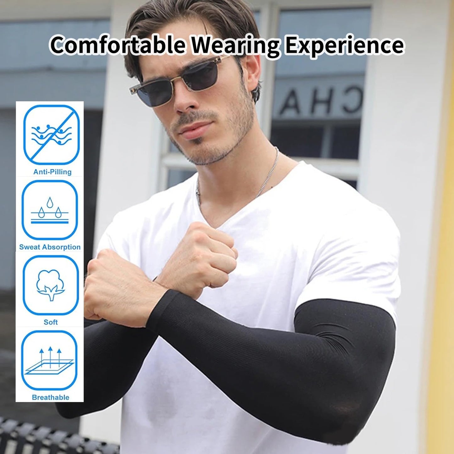 smcca 3Pcs Arm Sleeves for Men Women UV Sun Protection Compression Arm Warmer Tattoo Cover Up, Sports Golf Cooling Sleeves (Black*3)