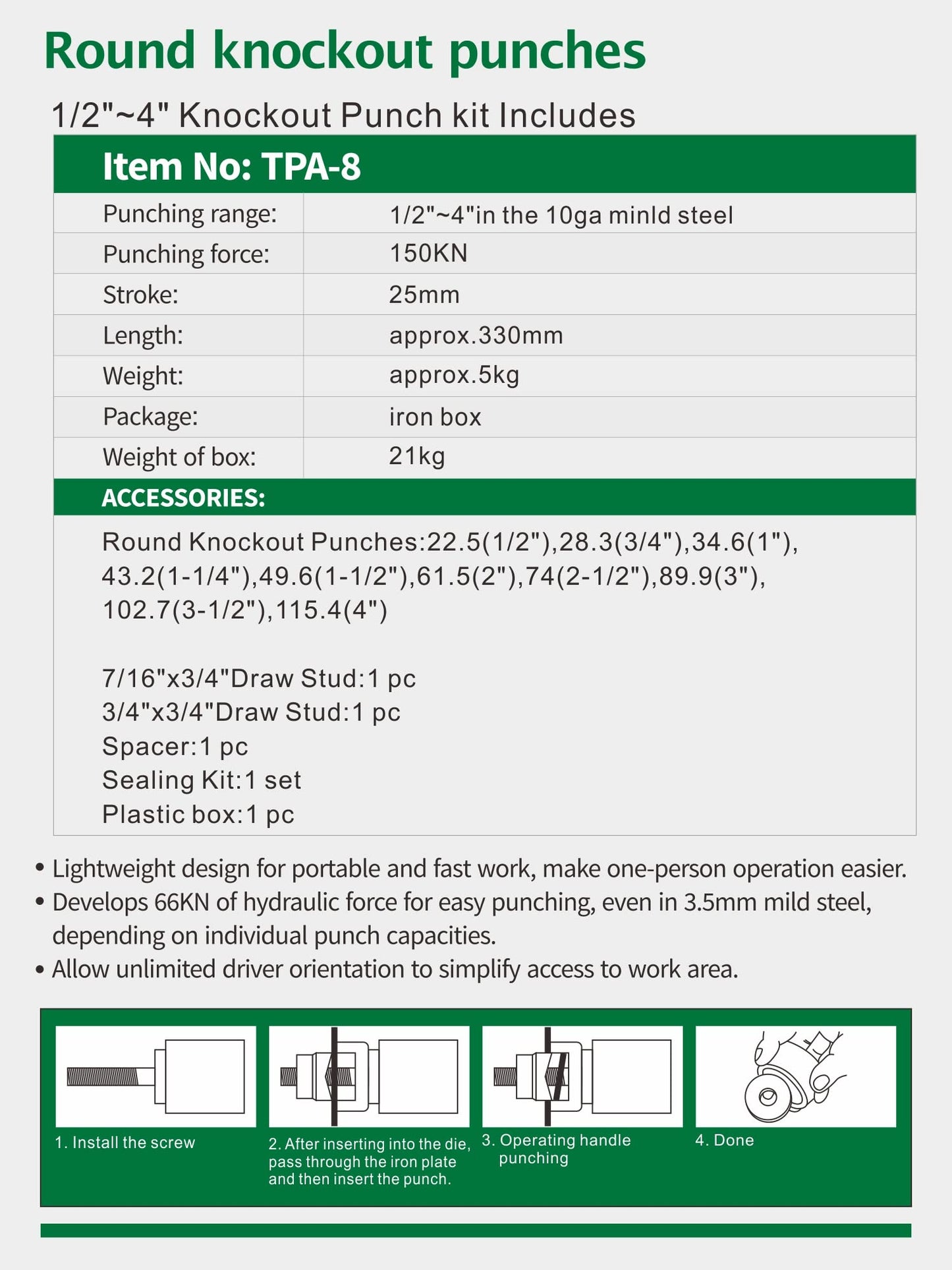 UTZIKO Hydraulic Knockout Punch Electrical Conduit Hole Cutter Set KO Tool Kit 1/2 to 4 inch