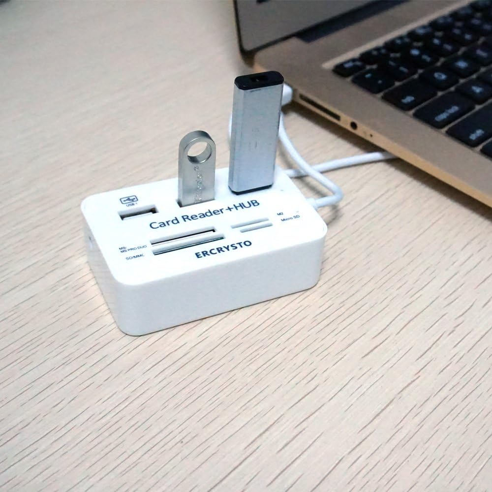 ERCRYSTO 3 SD,SD/MMC,M2,TF Card Reader and Ports USB Hub, High Speed External Memory Card Reader (MS, Micro Card)