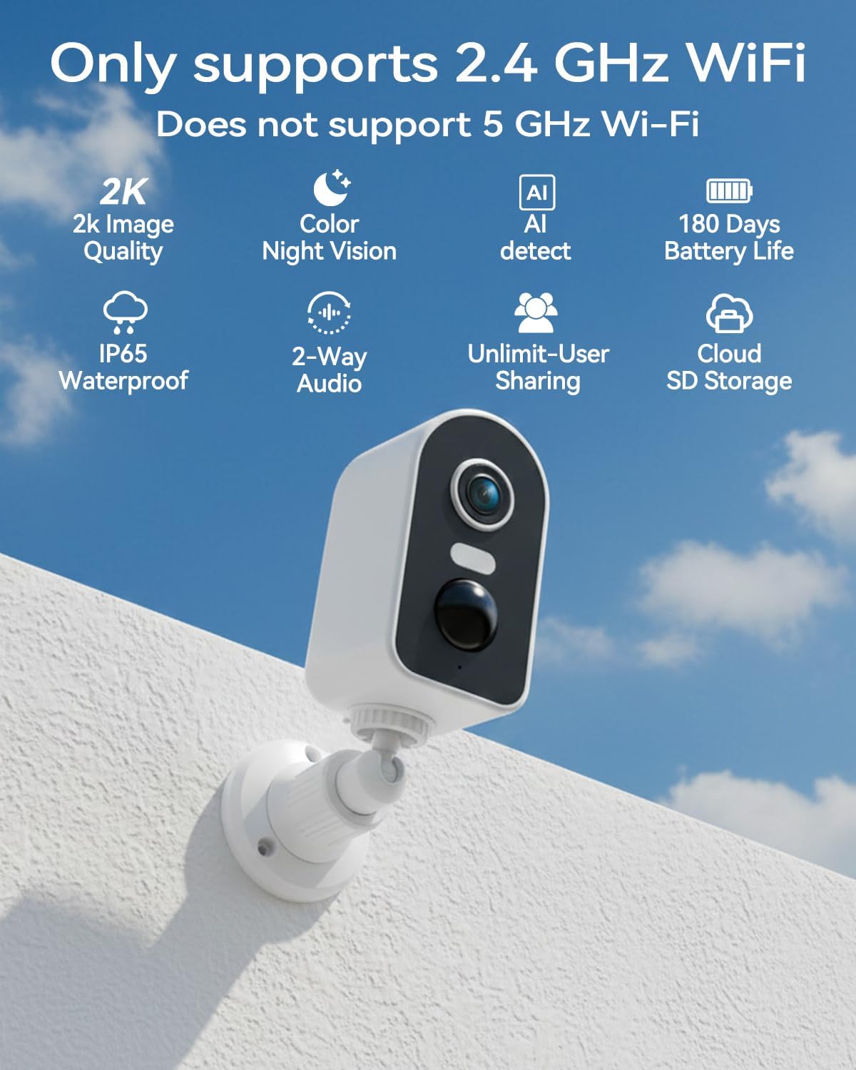 KKB 2K 2.4G iCam365 2 Security Cameras Wireless Outdoor, Magnetic Mount, WiFi Battery Powered Camera for Home Security