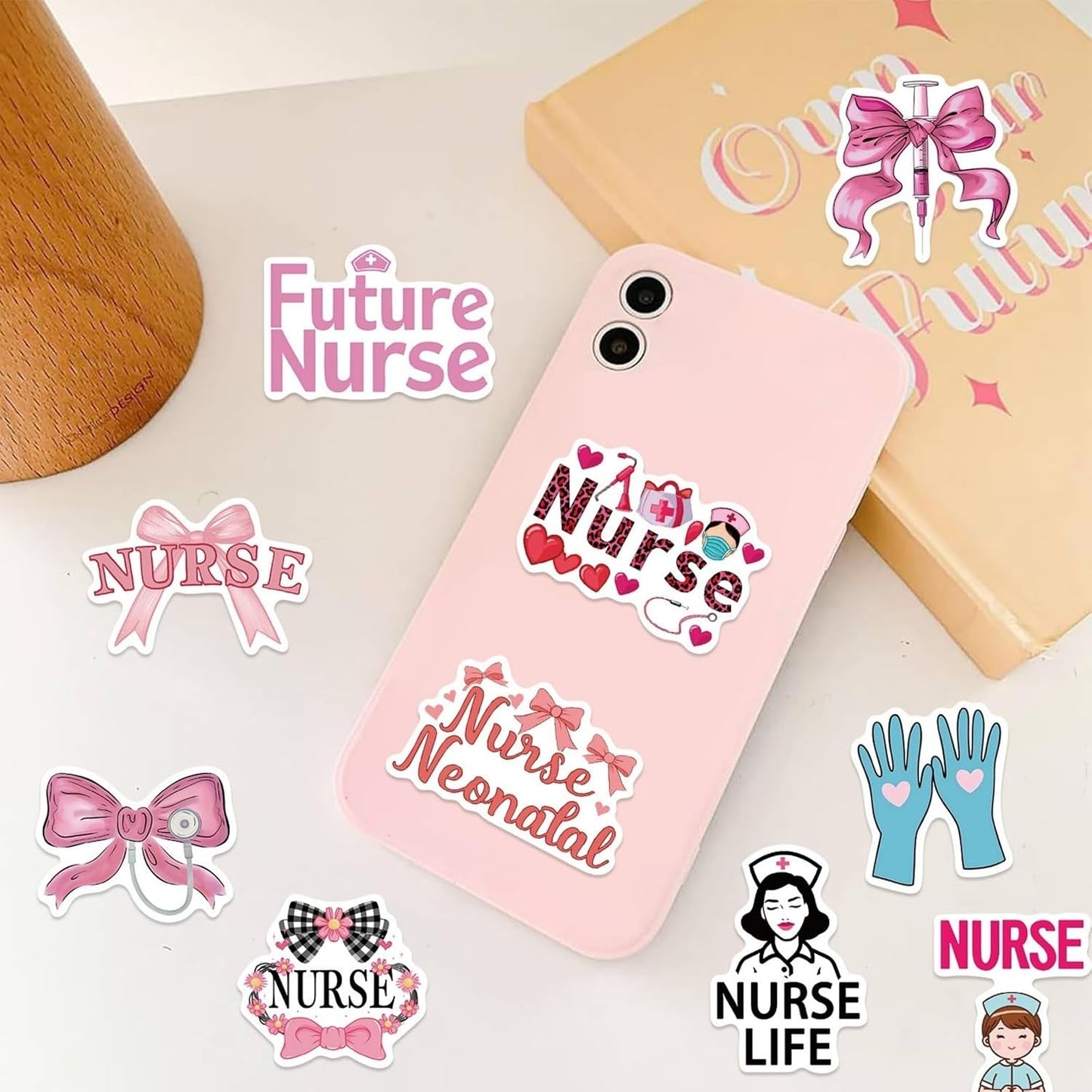Yugiuue 50PCS Pink Nurse Stickers - Funny Appreciation Gifts Stickers,Nurses Week Gifts for Women Adults, Nurse