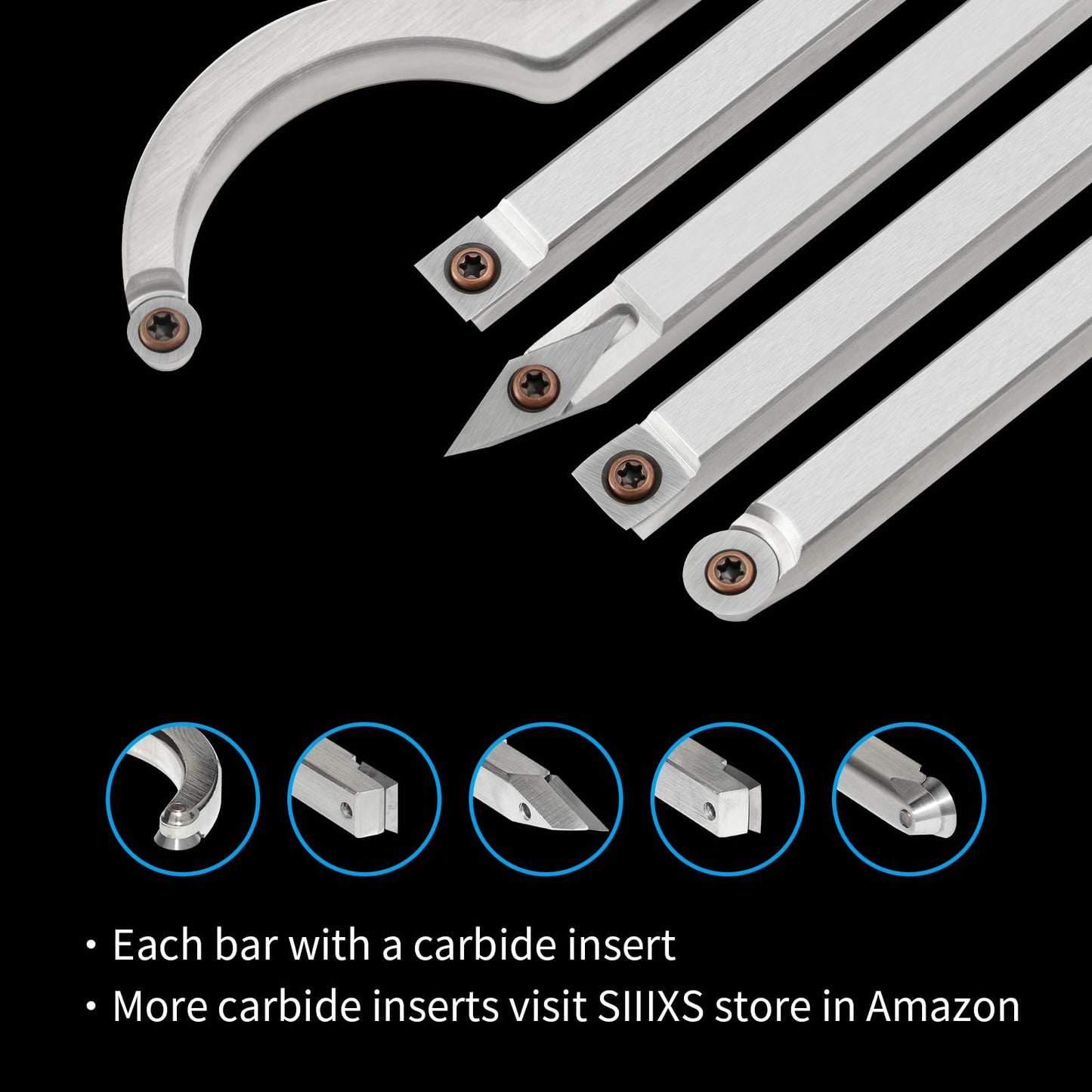 SIIIXS Full Size Carbide Wood Lathe Turning Tool Kit with Bowl Sander,6pcs 18" Professional Carbide Lathe Tools with Wooden Box including Swan Neck Hollower, Rougher, Finisher,Beech Handle with Rubber