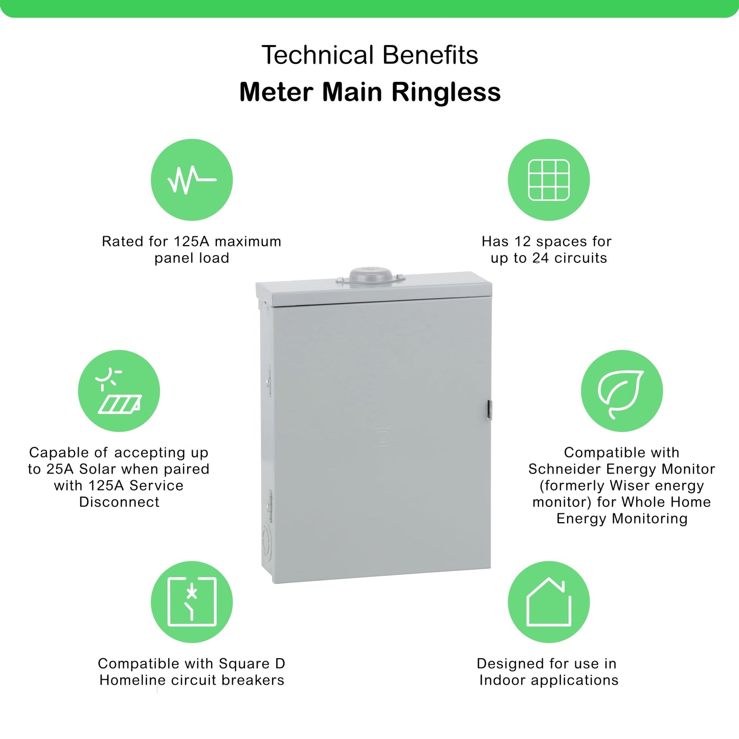 Square D - HOM1224L125PRB Homeline 125-Amp 12-Space 24-Circuit Outdoor Main Lugs Load Center with Cover, Plug-on Neutral Ready
