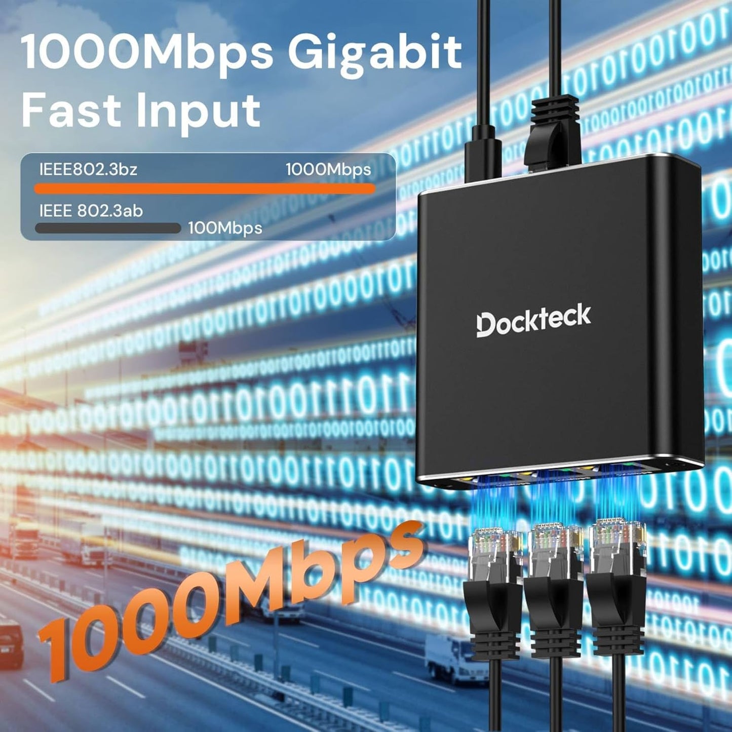 dockteck 1 3 1000Mbps, 1 3 RJ45 Cat5/5e/6/7/8 Ethernet Splitter to Internet Cable Splitter in Out High Speed Switch