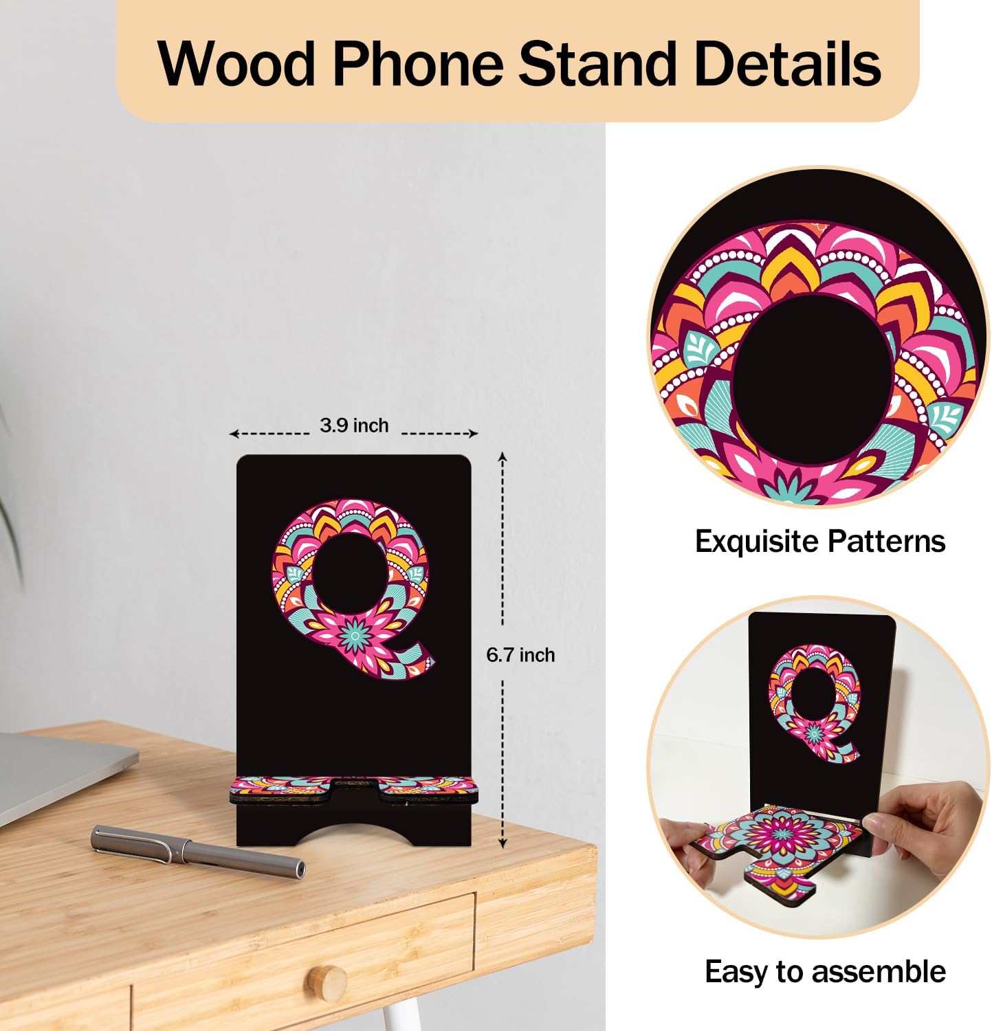 bxtala tablets/B17 Personalized Initial Wooden Cell Phone Stand - Cell Phone Stand for Desk or Office Desktop
