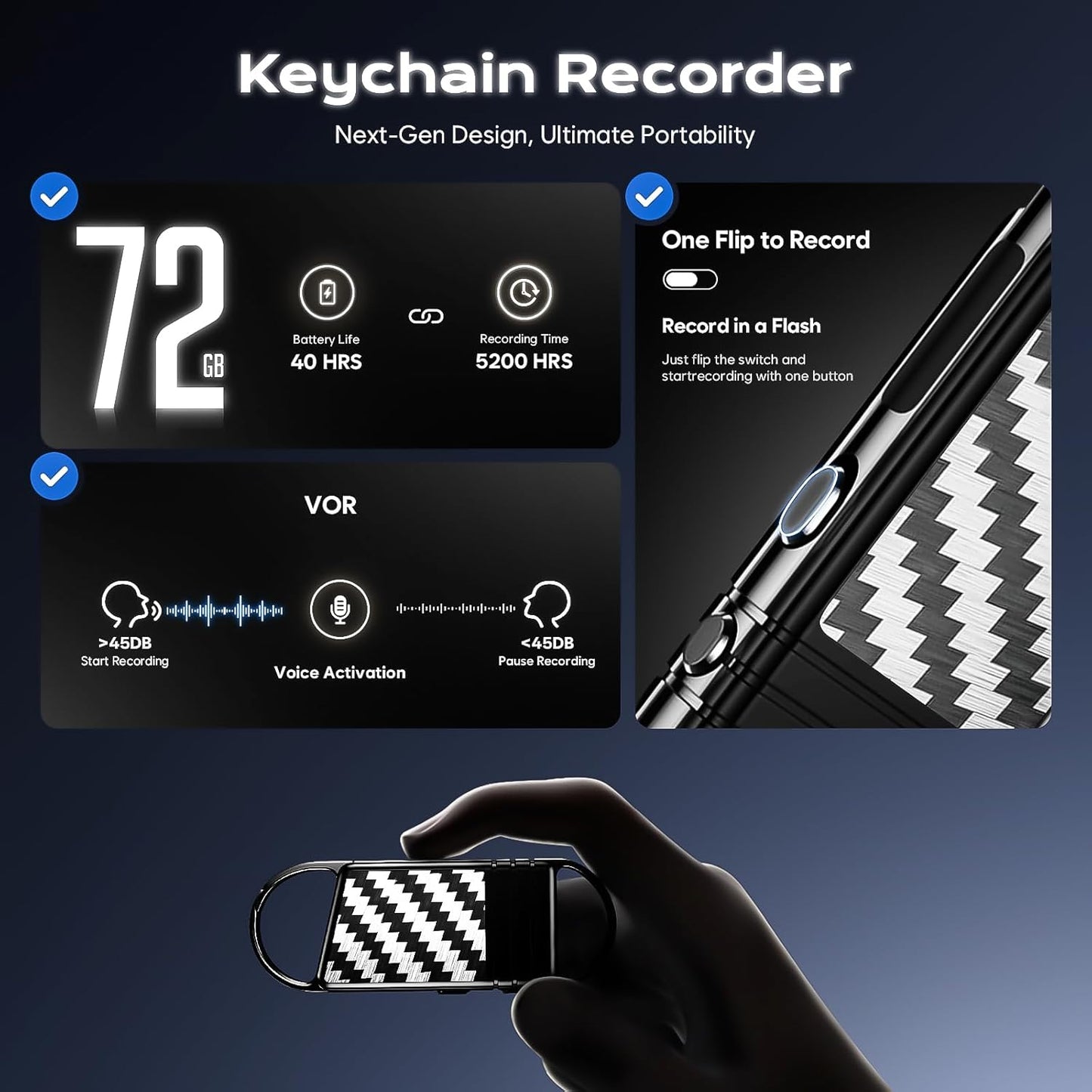 Tallkcoder 72GB MP3 Voice Activated Recorder - Recording Device with AI-Intelligent Noise Reduction for Lectures
