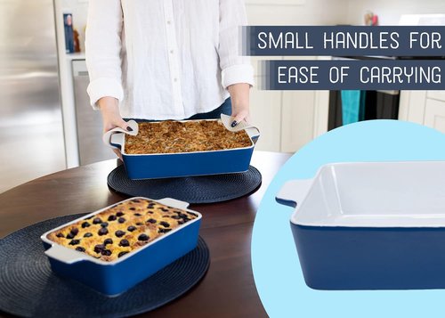 Nat & Jules Ceramic Stoneware Baking Dishes Set of 3 - Nested Blue, 12 x 8 Inches