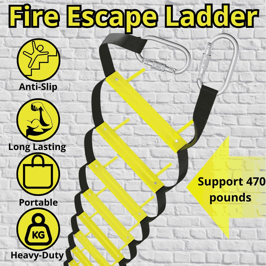 Fire Escape Ladder 3 Story | Rope Ladder Fire Escape for Homes 3rd Floor | Portable, Foldable & Compact | Emergency Ladder Suitable for Balcony & Windows | Survival Tool in Case of Fire Brake