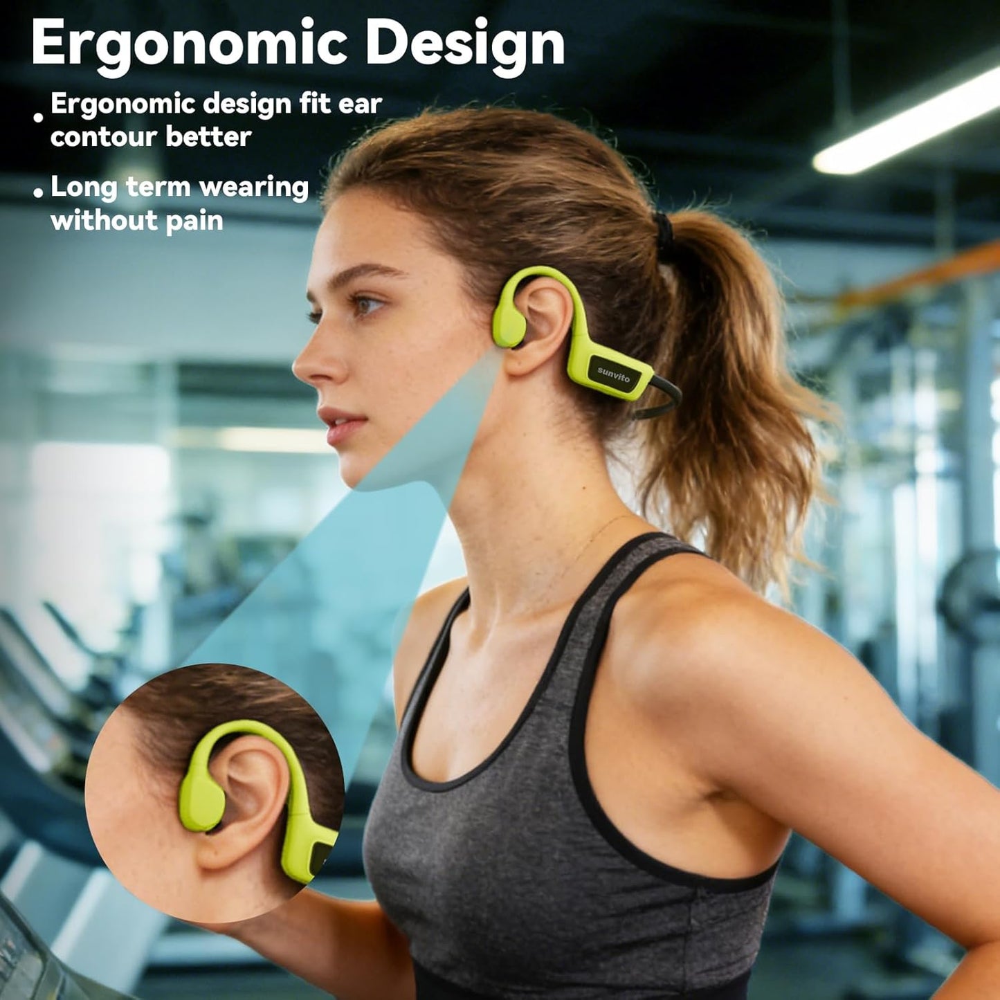 Swimming IPX8 MP3 5.4 Swimming, sunvito Bone Conduction Headphones, Waterproof Open-Ear Sports Headphones with Built
