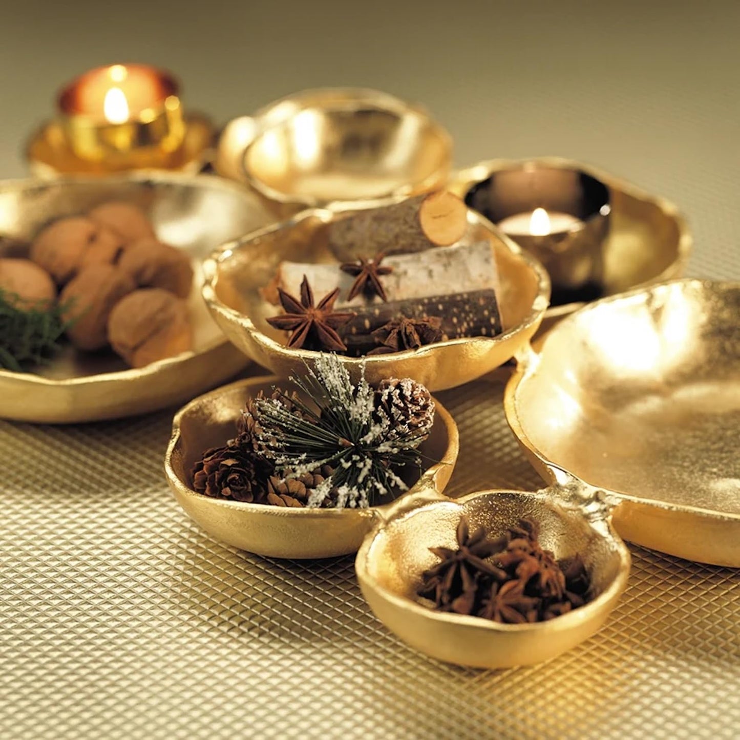 Zodax Cluster of Round Serving Bowls | Cast Aluminum Base | 9 Bowls | 19" x 12" x 2.5" | Gold Finish