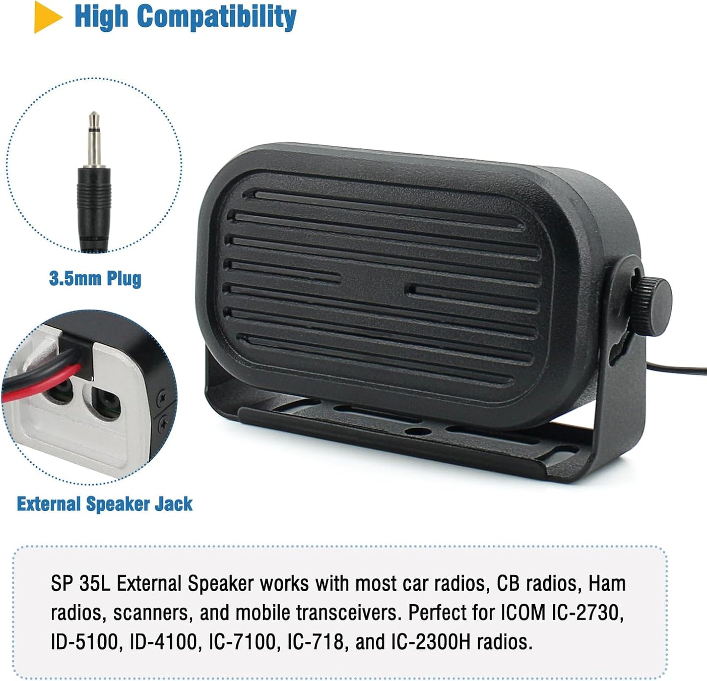 35L 3.5mm IC2730 ID5100 ID4100 IC7100 IC718 IC2300H SP Car External Speaker Mini Portable Speaker Compatible with CB