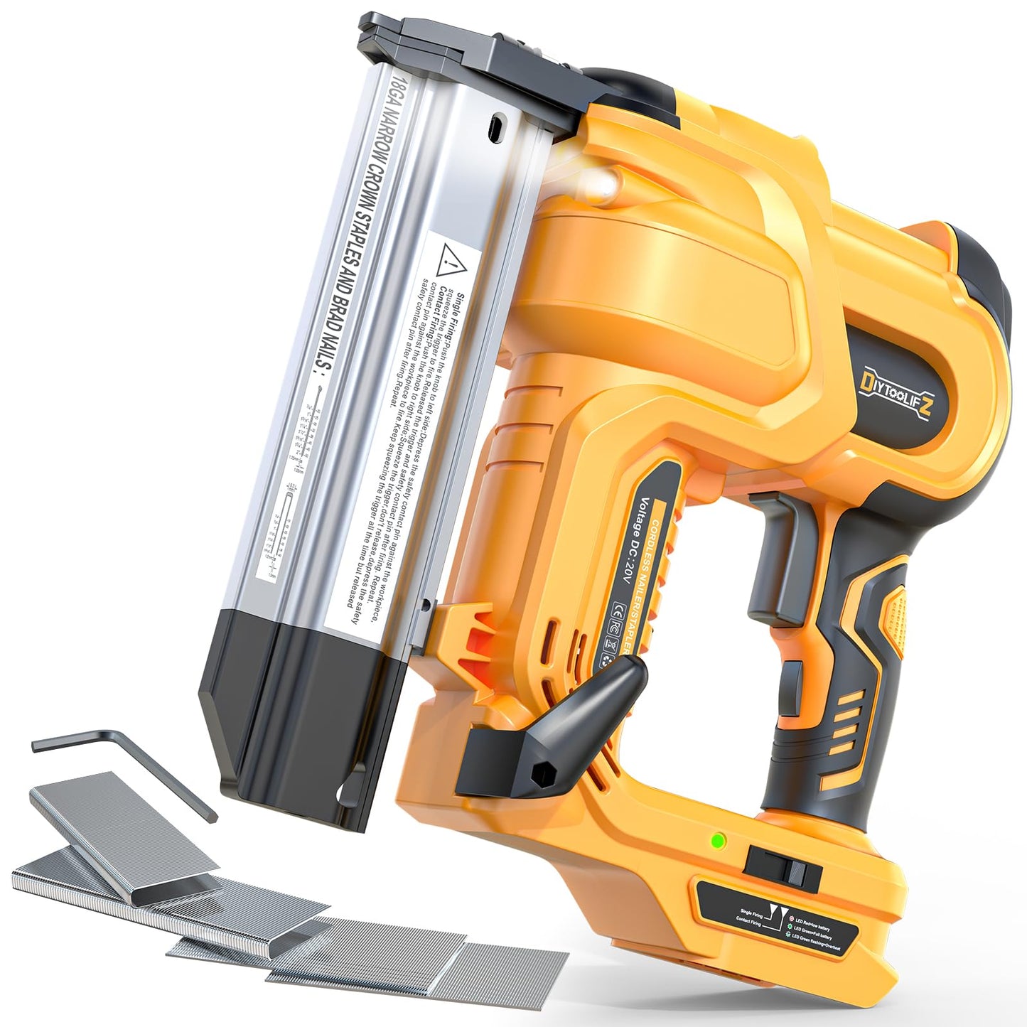 DIYtoolifz 18GA Cordless 2" Brad Nailer Compatible with DeWalt 20V (Tool Only), 2-in-1 Nail & Staple Gun, Tool-Free Jam, Adjustable Depth, 2 Modes with 400 Nails/Staples for Woodworking,Trim,Carpentry