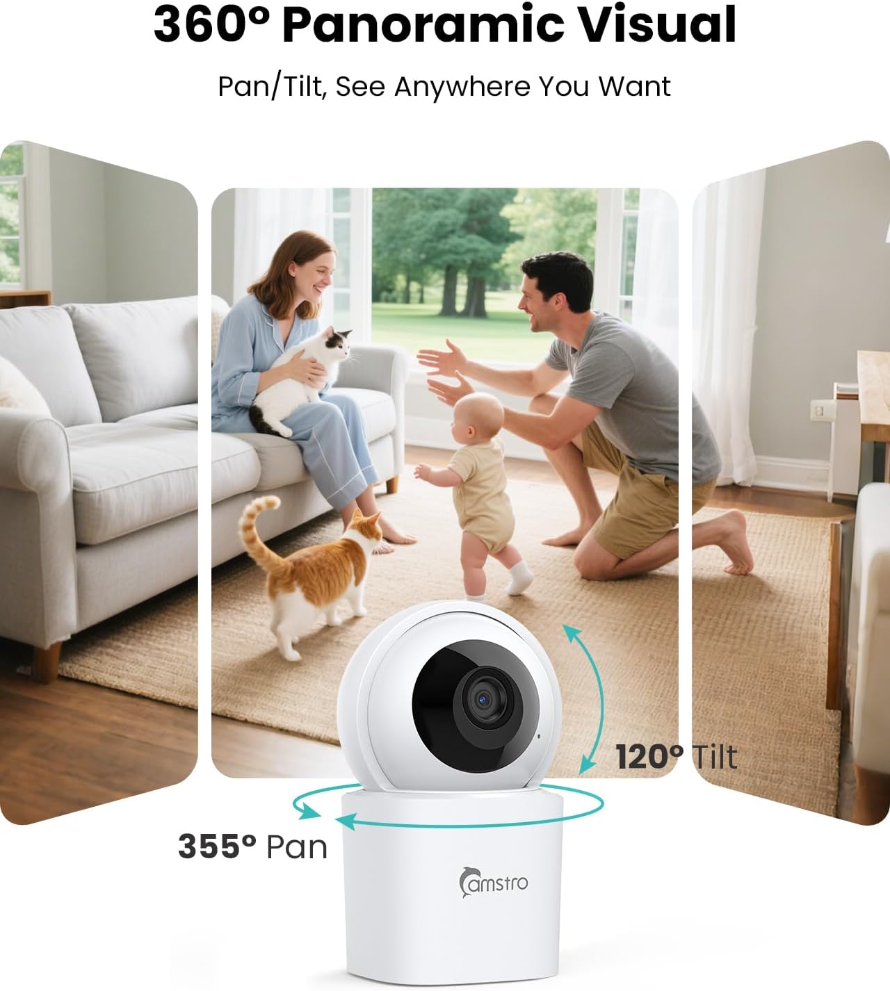 3K 360PTZ Tracking,2.4/5GHz Detection,2-Way Indoor Security Camera Home Baby/Pet Monitor, Auto WiFi, AI Motion & Sound