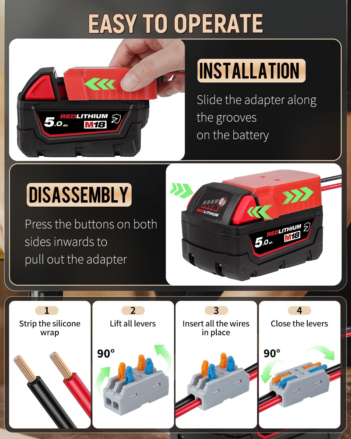 Vibit 18 12 M18 180 V to V Step-Down Converter for Milwaukee Battery, DC Power Adapter, Voltage Reducer Transformer W