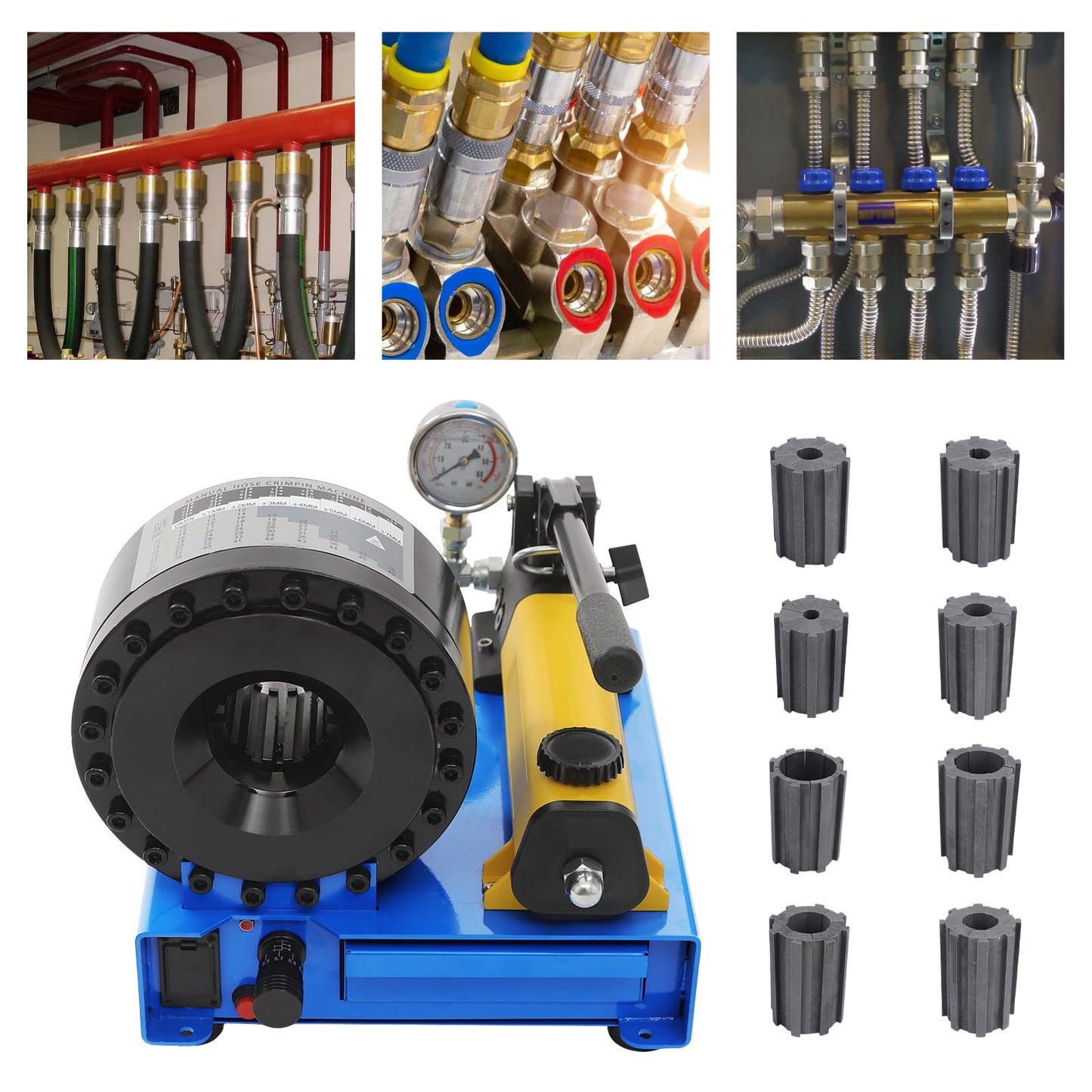 Hydraulic Hose Crimper with 8 Sets of Dies, Handheld Manual Crimping Machine, 0.01mm Accuracy, High Pressure Hydraulic Hose Crimping Tool for Vehicles, Engineering Machinery (Silver)
