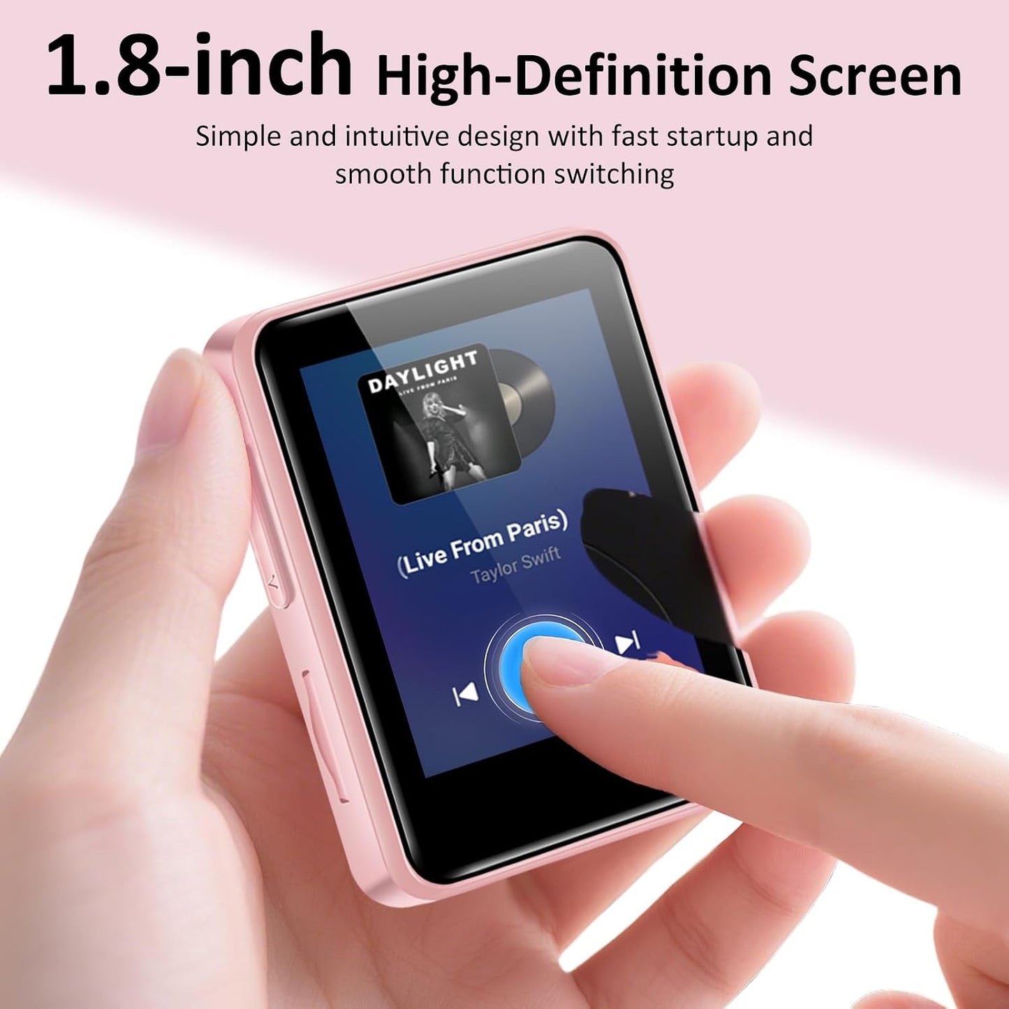 VANSING MP3 32GB MP3 1.8 inch 512GB(Pink) Player with Bluetooth, Portable Bluetooth Player for Kids, Music Player